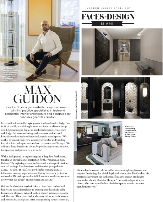 Max Guidon Featured in Modern Luxury Interiors' Faces of Design Miami